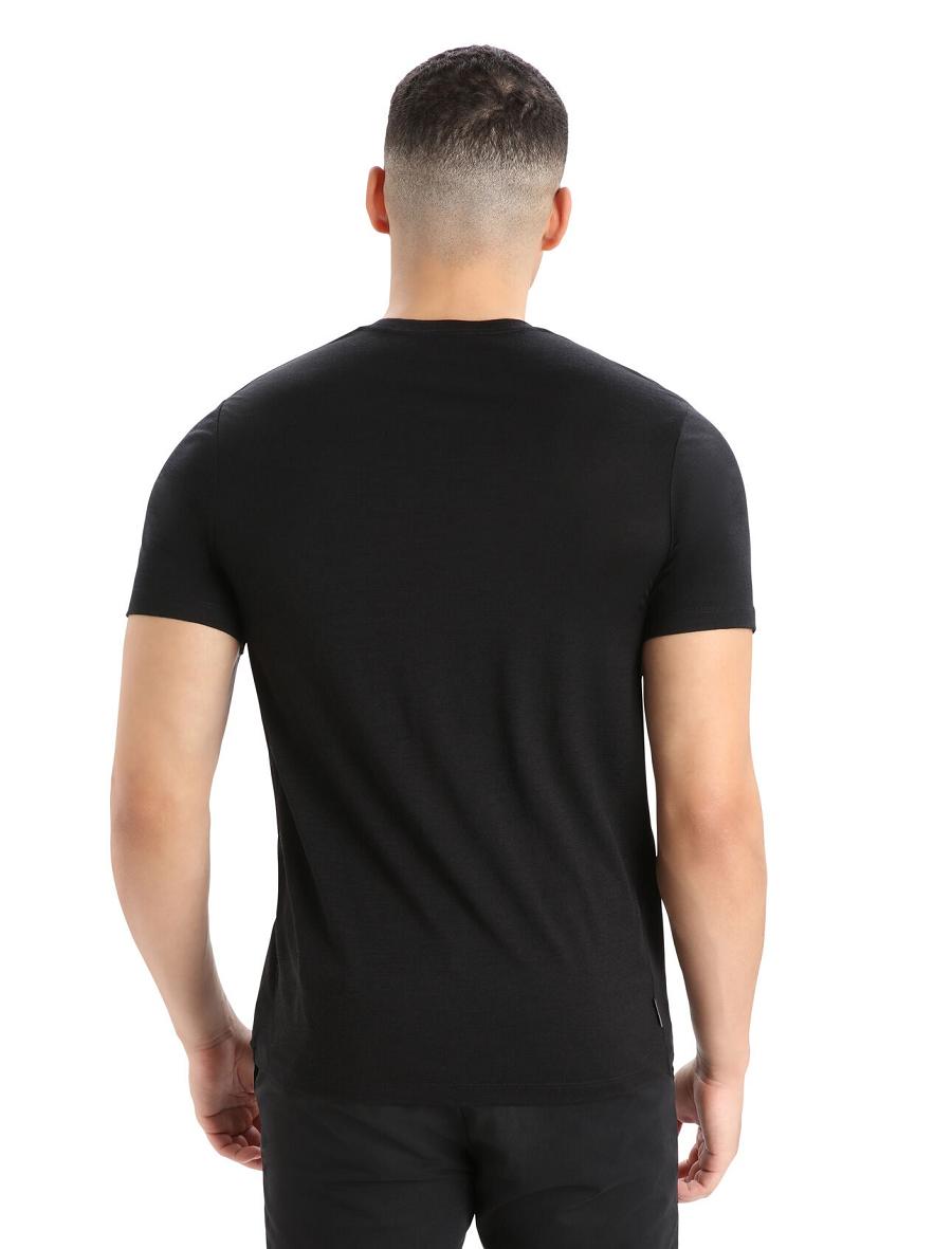 Men's Icebreaker Merino Tech Lite II Short Sleeve Fern Imprint T Shirts Black | CA 1758MQZA